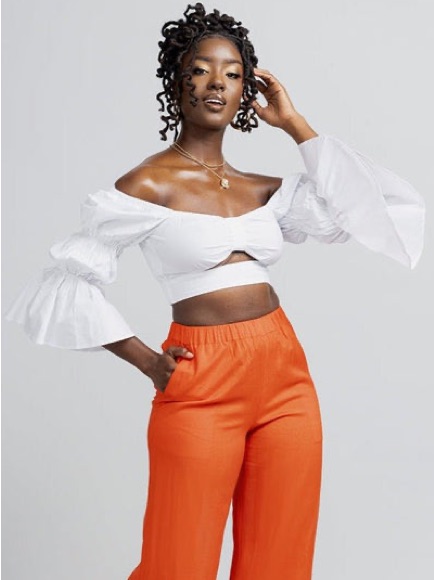 White Off-Shoulder Crop Top With Bell Sleeves Size M — image 5 of 6